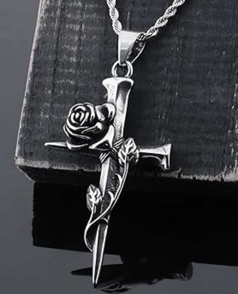 Vintage Rose Cross Stainless Steel Pendant